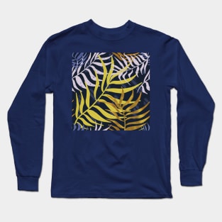 Blue Tropical Leaves Pattern Long Sleeve T-Shirt